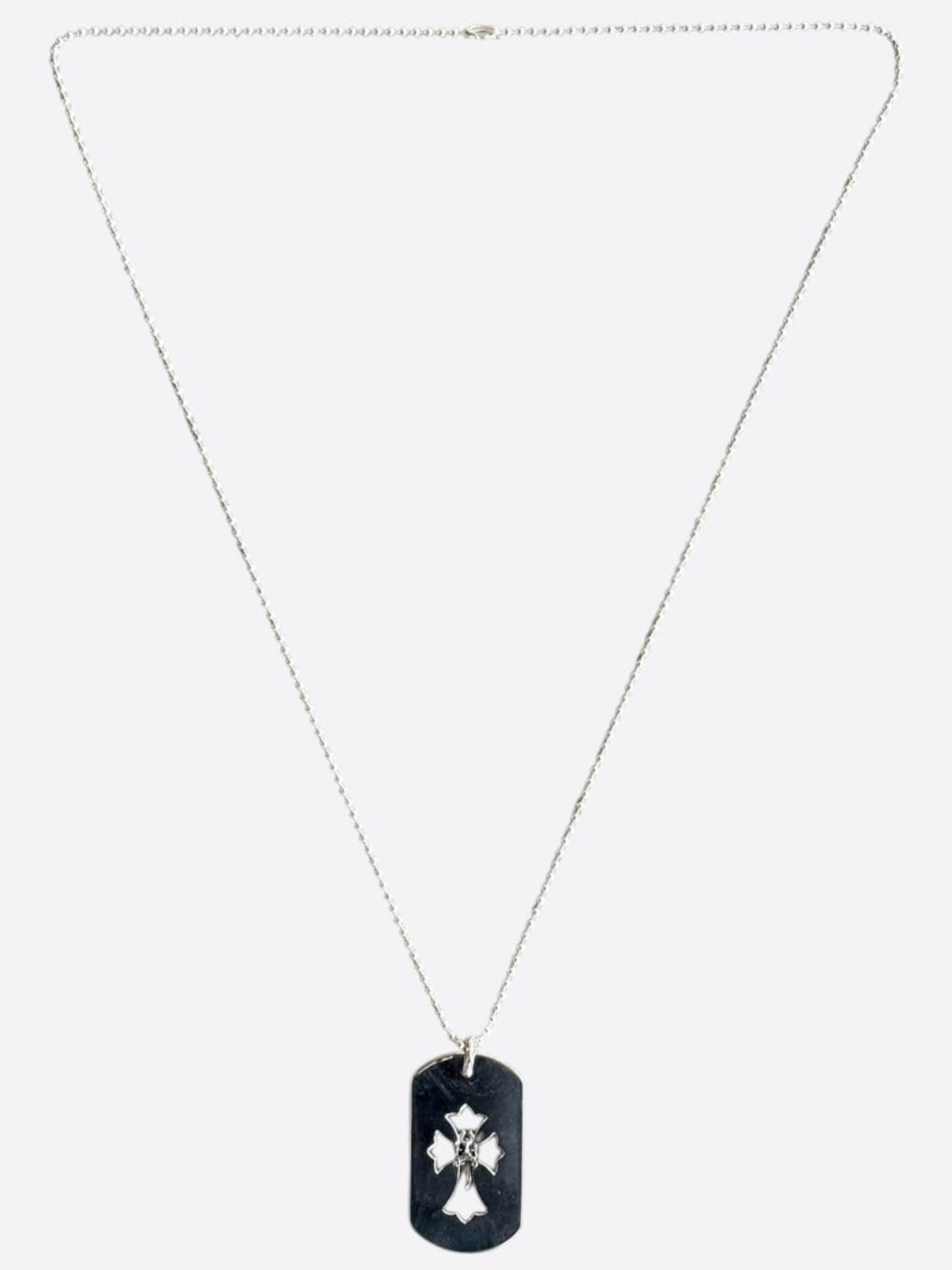 Chrome Hearts Silver Dagger & Cut Out Cross Dog Tag Necklace
